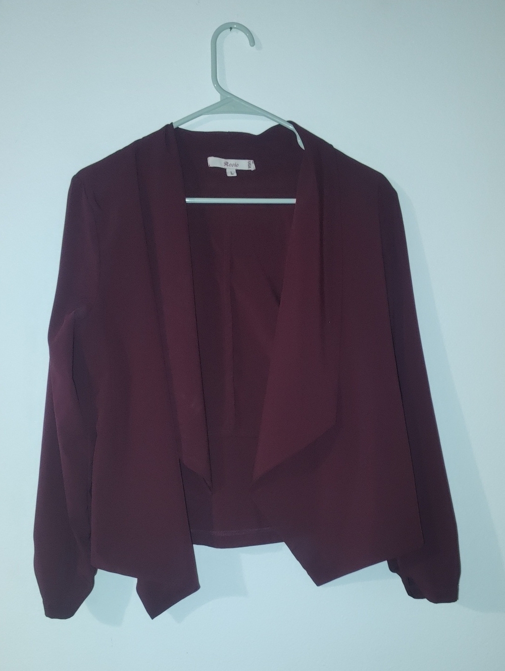 Rosio Burgundy Draped Open-Front Blazer